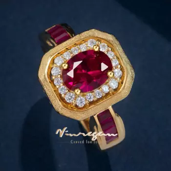 Vinregem 6*8 мм овальная огранка с рубином, высокоуглеродистый бриллиант, драгоценный камень, винтажное 18-каратное золото, стерлинговое серебро 925 пробы, женское кольцо, ювелирные изделия