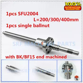 Винт шариковый 20 мм, 1 шт., SFU2004 L = 200 мм/300 мм/400 мм + 1 шт. SFU2004, фланец, одна шариковая гайка с концевой обработкой BK/BF15