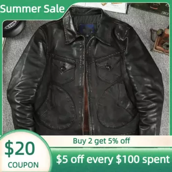 Винтажная черная кожаная куртка 2023, Мужская Повседневная стильная тонкая Осенняя короткая куртка из натуральной конской шкуры размером 4XL