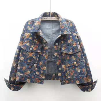 Винтажная джинсовая куртка с большим карманом и синим принтом, женская свободная короткая студенческая ковбойская верхняя одежда, весенне-осенняя корейская джинсовая куртка, женская