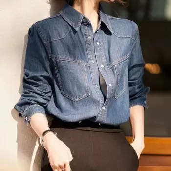 Винтажная джинсовая рубашка, пальто, Женская Весенняя джинсовая рубашка 2024