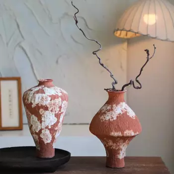 Винтажная Керамическая Настольная Ваза, контейнер для цветов из красной глины с композицией из абстрактного искусства, декоративная ваза для гостиной, столового стола