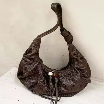 Винтажная Полукожа для женщин, роскошная дизайнерская сумочка, кошелек 2024, новинка из искусственной кожи, состаренный плиссированный дизайн, с бисером, через плечо