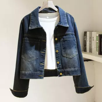 Винтажная темно-синяя джинсовая куртка с большим карманом и длинными рукавами, женская свободная короткая ковбойская верхняя одежда Chaquetas Mujer, джинсовая куртка, пальто, женское