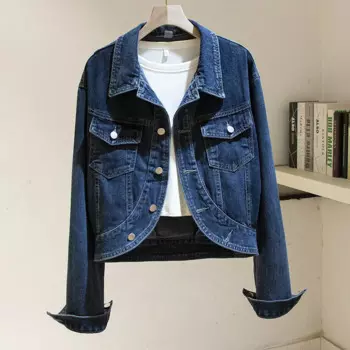 Винтажная темно-синяя джинсовая куртка с карманами и нерегулярной планкой, женская свободная короткая ковбойская верхняя одежда Chaquetas Mujer, джинсовая куртка, женская