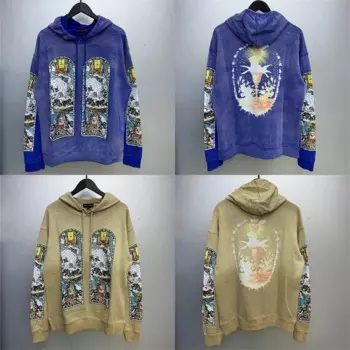 Винтажная Толстовка Оверсайз с капюшоном, голубого цвета