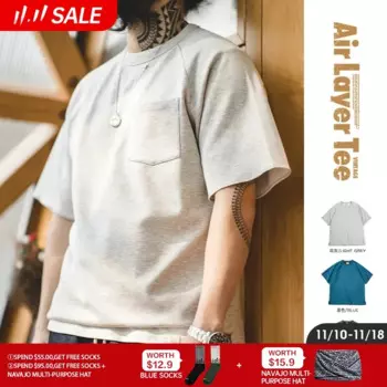 Винтажная Тяжелая многослойная Мужская футболка Maden 320 г, Повседневная футболка большого размера с карманами, футболки с коротким рукавом, летние дышащие топы