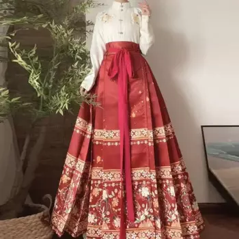 Винтажная юбка Hanfu с изображением лошади, женский кардиган с воротником-стойкой, красная, синяя, черная, китайский традиционный ханьфу MaMian