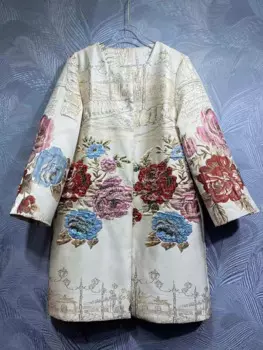 Винтажная жаккардовая куртка с круглым вырезом и вышивкой бисером, пальто 2024, осенняя женская новая модная прямая куртка, куртка