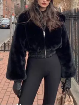 Винтажная зимняя куртка из искусственного меха, женское короткое пальто 2020, теплая Модная Готическая повседневная черная куртка, верхняя одежда с капюшоном, пальто оверсайз