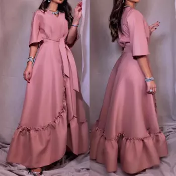 Винтажное атласное вечернее платье с V-образным вырезом и рукавом 3/4