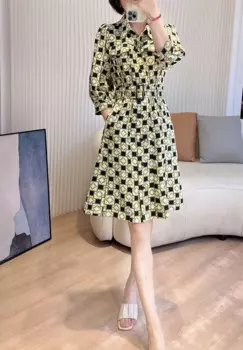 Винтажное клетчатое платье-рубашка с поясом и принтом, размеры XS -XL