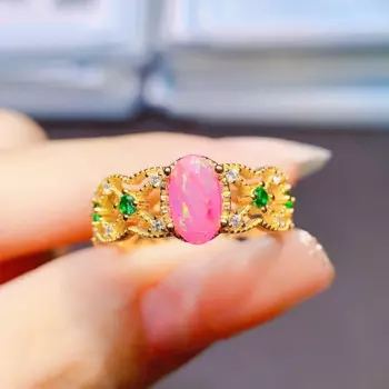 Винтажное обручальное кольцо с розовым опалом стандартное серебряное кольцо с драгоценным камнем