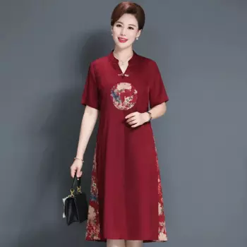 Винтажное платье большого размера в Шанхае, женское платье Ципао с цветочным принтом, традиционное китайское длинное платье с коротким рукавом