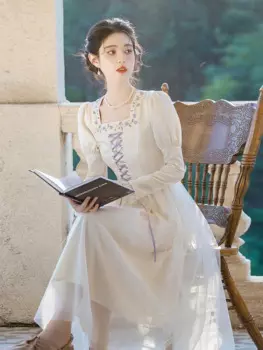 Винтажное платье принцессы во французском стиле, женское Ретро викторианское платье с вышивкой, женское платье, юбка