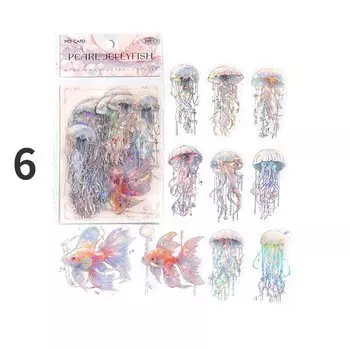 Винтажные Блестящие Медузы, Креативные Стереоскопические Канцелярские Наклейки, ПЭТ-материал, Сумка, Органайзер Для Скрепок