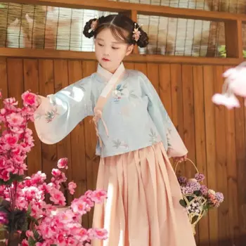 Винтажные Детские платья для косплея древней Феи принцессы традиционное китайское платье ханьфу верхняя юбка Детские милые весенние платья