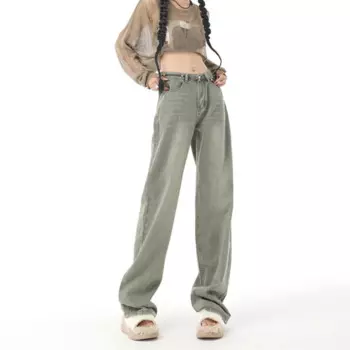 Винтажные джинсовые прямые уличные джинсы с высокой талией на пуговицах, слегка синие джинсы, длинные брюки Y2k, рабочие летние синие джинсы, капри