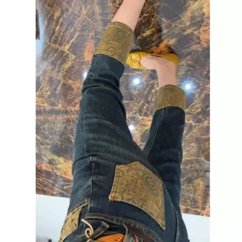 Винтажные джинсы с принтом для женщин, Новинка весна-осень 2023, облегающие эластичные женские брюки большого размера Y2k, женские брюки