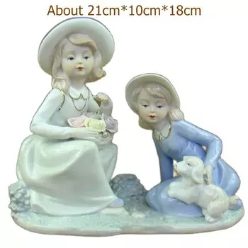 Винтажные керамические фигурки девушек и щенка ZHENGHAN