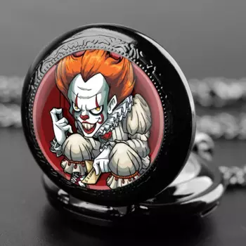 Винтажные кварцевые карманные часы Pennywise со стеклянным куполом с арабскими цифрами, ожерелье с подвеской, цепочка для часов для мужчин и женщин, для любителей аниме