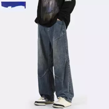 Винтажные однотонные джинсы в американском стиле для мужчин, Модные свободные прямые повседневные длинные брюки для весны и осени