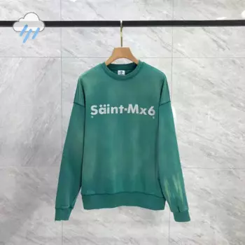 Винтажные потертые зеленые поврежденные свитшоты для мужчин и женщин, классические пуловеры с логотипом Crack, пуловеры из плотной ткани, хлопка с круглым вырезом