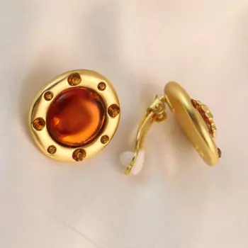 Винтажные серьги-клипсы с янтарными драгоценными камнями