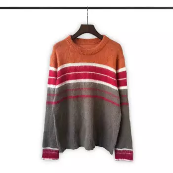 Винтажные шерстяные свитера в полоску контрастных цветов, мужской и женский мешковатый Повседневный зимний свитер с круглым вырезом, блузки оверсайз в стиле пэчворк