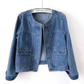Винтажные синие джинсовые куртки с круглым вырезом и большим карманом, женские свободные короткие ковбойские верхняя одежда, весенне-осенняя корейская джинсовая куртка, пальто, женское