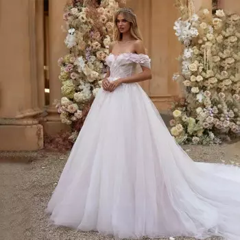 Винтажные Свадебные платья трапециевидного силуэта с открытыми плечами женское Свадебное Платье Vestidos De Noiva