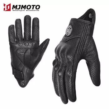 Винтажные желтые мотоциклетные перчатки, мужские кожаные черные перчатки, перчатки для мотогонок, велосипедные перчатки для езды на мотоцикле, дышащие