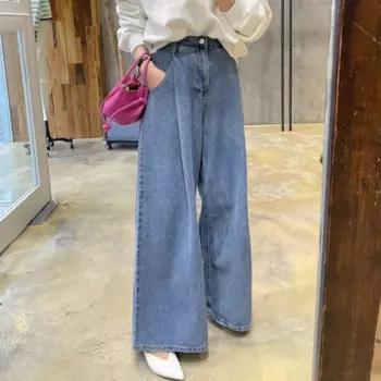 Винтажные женские джинсы с высокой талией и широкими штанинами, новинка 2023, весенние свободные модные повседневные джинсовые брюки с карманами s548