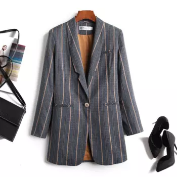 Винтажный блейзер с длинным рукавом, женская одежда, весна-осень 2022, блейзеры, пальто, новинка, корейский Повседневный костюм в полоску, куртки jp374