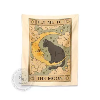 Винтажный гобелен Таро Луна кошка A BRIGHT RAINBOW