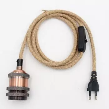 Винтажный кабель из пеньковой веревки 250 В с вилкой европейского стандарта E27, винтажный патрон для лампы