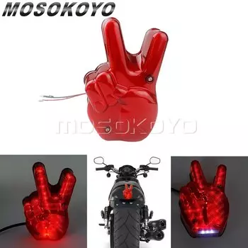 Винтажный кафе-гонщик, мотоцикл, рука победы, 12 В светодиодный красный светильник, стоп-лампа, знак мира, задний светильник для Harley Chopper Bobber Scrambler