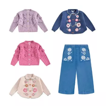 Винтажный кардиган с вышивкой AW 2024, свитер, лм, Шерстяная Смесь, куртка, саржевая джинсовая накидка, свитер