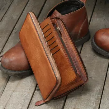 Винтажный Модный кошелек из натуральной кожи, Мужской Длинный кошелек на молнии, мужской кошелек, клатч, сумка