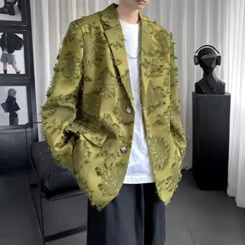 Винтажный Мужской Блейзер, куртки с резьбой по неровным краям, Дизайнерская верхняя одежда большого размера, модный мужской костюм, пальто