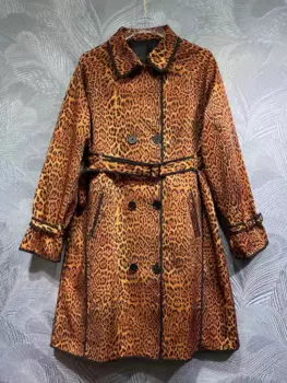 Винтажный плащ с леопардовым принтом в стиле пэчворк, двубортный плащ с ремешком на талии, осень 2024, новая модная женская свободная куртка, пальто