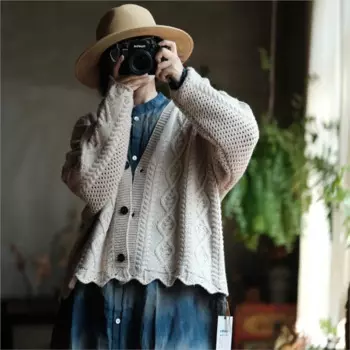 Винтажный Повседневный вязаный свитер из жареной теста, новинка, женский кардиган на осень и зиму, Топ 2024