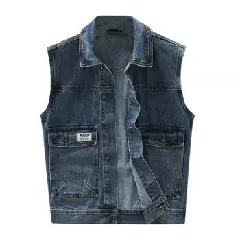 Винтажный рабочий жилет, мужская свободная уличная одежда, мотоциклетный жилет с несколькими карманами, синяя джинсовая куртка-карго, жилет без рукавов