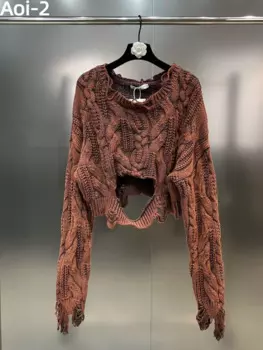 Винтажный свитер в американском стиле, пальто, женская осенне-зимняя высококачественная Короткая свободная пикантная футболка в стиле ретро с потертостями