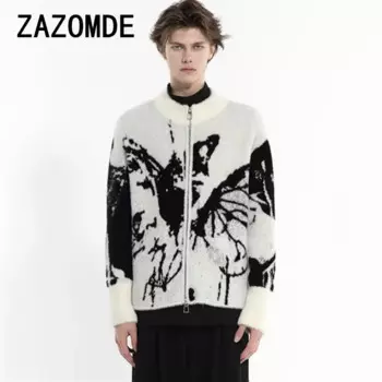 Винтажный свитер ZAZOMDE, вязаный кардиган с рисунком бабочек, Мужская Уличная одежда в стиле Харадзюку, большие размеры, мужская одежда