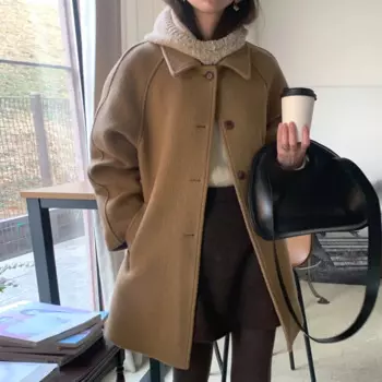 Винтажный женский костюм с лацканами в французском стиле, однобортный свободный Универсальный шерстяной пиджак, офисный Классический женский костюм, Топ