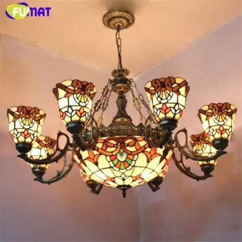 Витражные люстры FUAMT, винтажные подвесные светильники в европейском стиле для гостиной, фойе, художественные освещения