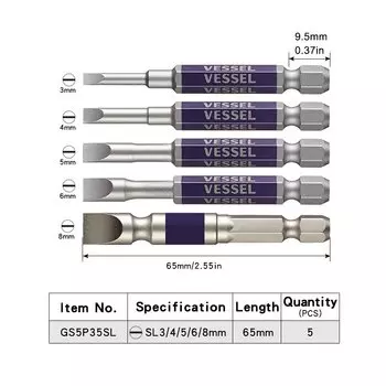 Вивертка Go-Sai серии VESSEL GS5P35SL, силовая бита 1/4 дюйма, шестиугольная ударная отвертка с крестообразным шлицем, японские инструменты