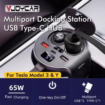 Vjoycar Новый usb-хаб для Tesla модель 3 Y 2021- 2023 65W быстрое зарядное устройство Type-C концентратор док-станция аксессуары для салона автомобиля