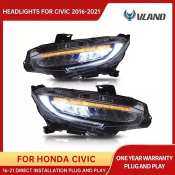 Vland заводские автомобильные аксессуары для автомобиля, светодиодный ные фары для Civic 2016-2018 с белым ДХО и желтым движущимся поворотником